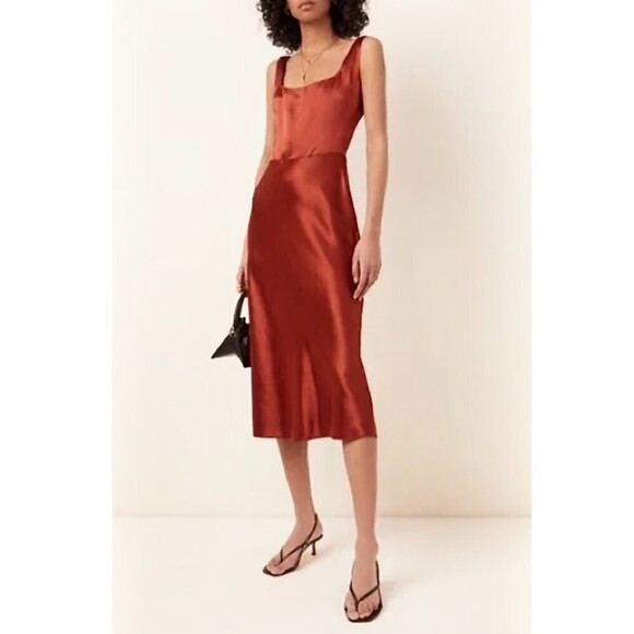 NWT Vince Minimal Quiet Luxury Slim Midi Slip Dress Sangre Red Satin 2 Cocktail - Picture 1 of 13
